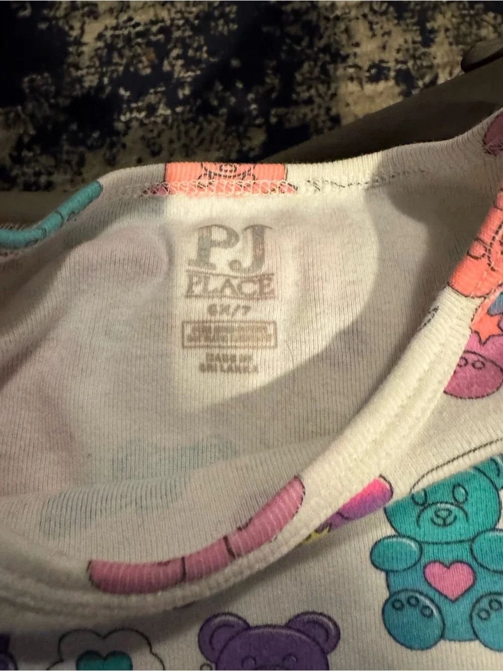 Colorful Teddy Bear Pajama Set - White Base with Multi Neon Bears 6X/7